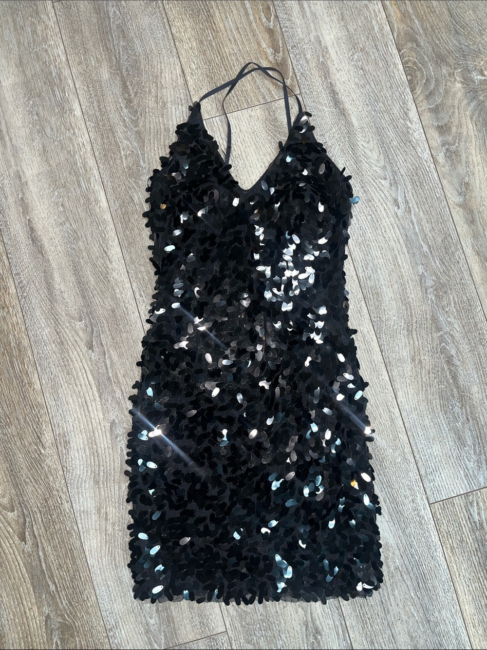 Hera Collection Black Sequin Halter Mini Dress
